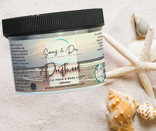 Experience the rugged yet soothing scent of the sea with our Driftwood Natural Body Lotion.  This powerhouse formula harnesses mahogany, cedar and geranium essential oils for an intoxicating, woodsy aroma reminiscent of an oceanfront forest.